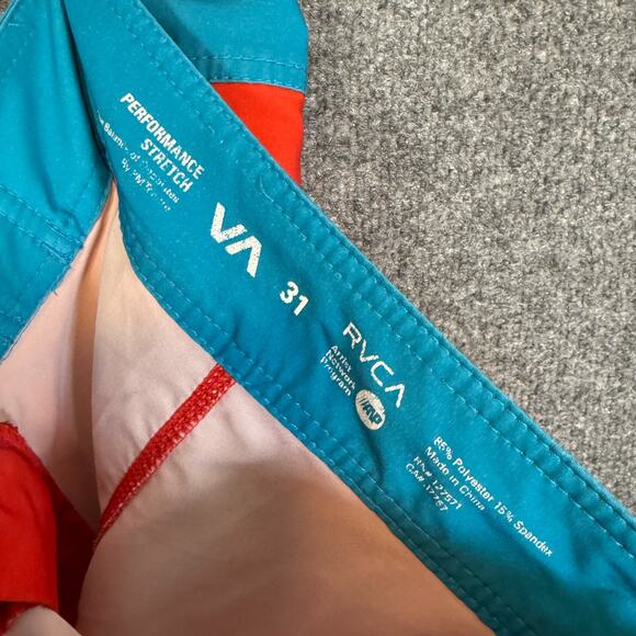 RVCA Swim Trunks Mens 31 Orange Blue Performance Stretch Casual Unlined - Picture 6 of 6